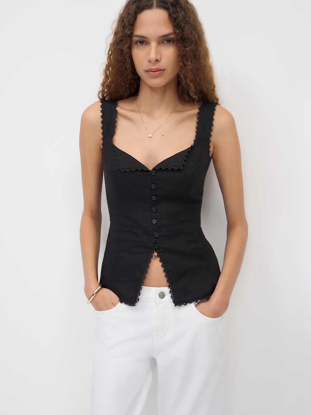 Reformation Viola Linen Top In Black Size 0 Nwt